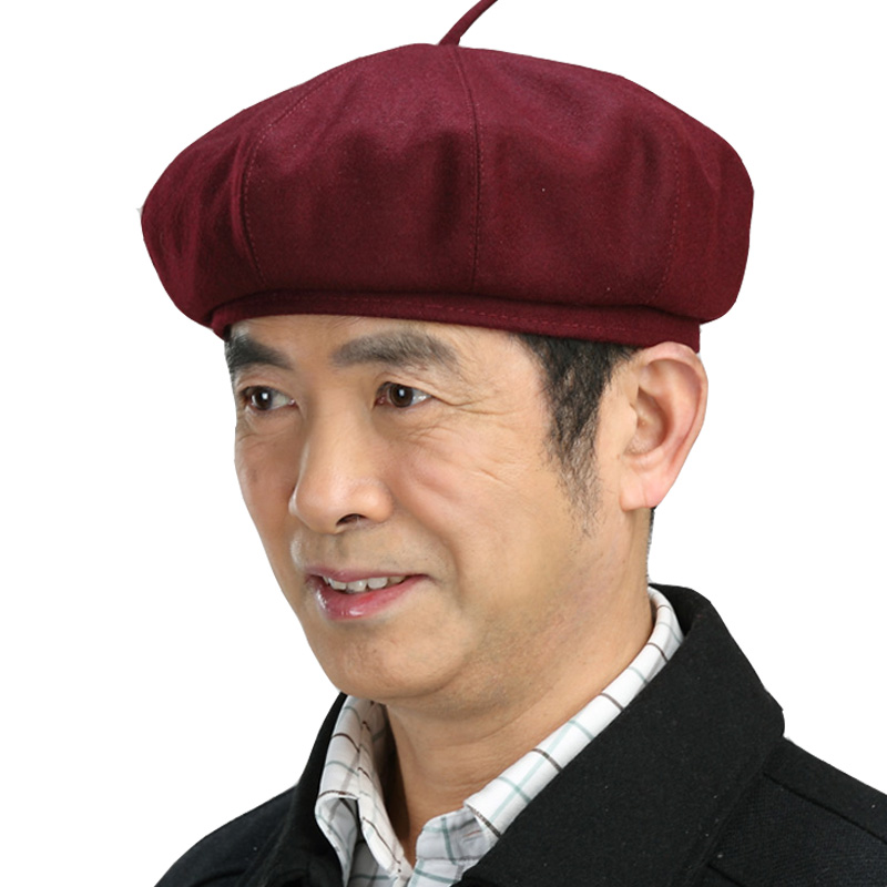 春秋冬羊毛呢中老年男士帽子男画家帽八角帽无帽檐老人帽子爸爸帽
