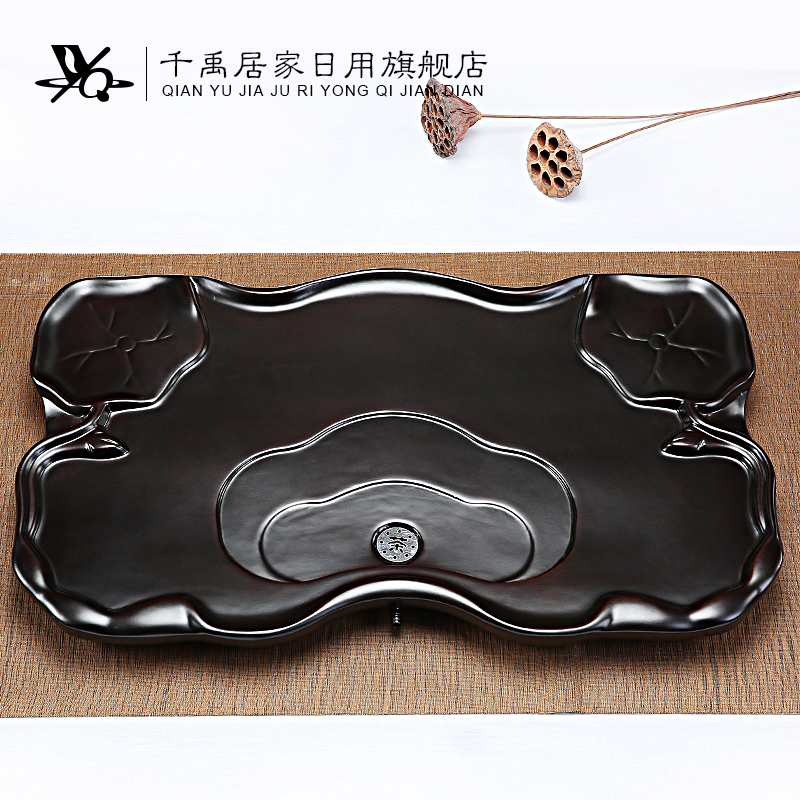 黑檀木茶盘 整块实木功夫茶具长方形特价鸡翅木大号茶海茶台茶道