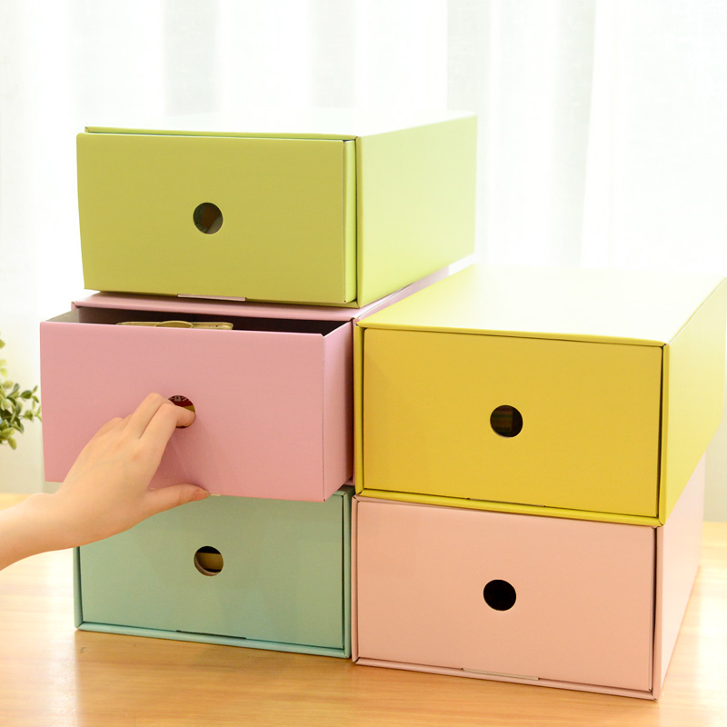 安安家 创意彩色桌面收纳盒 加厚纸质抽屉整理盒 DIY多功能鞋盒