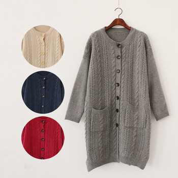 新品 复古风 扭花长版宽松大<em>毛衣外套</em> 4510:淘