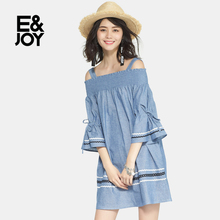 E&joy 一字领民族风连衣裙17082201044 2017夏季阔袖 艾格 Etam