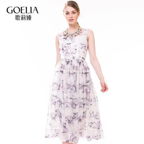GLORIA/歌莉娅女装高腰无袖收腰真丝连衣裙161H4A170商品大图