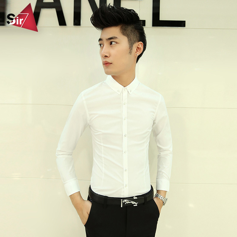sir7冬季男士保暖衬衫韩版修身型衬衣潮男装长袖衬衫青年白色寸衫