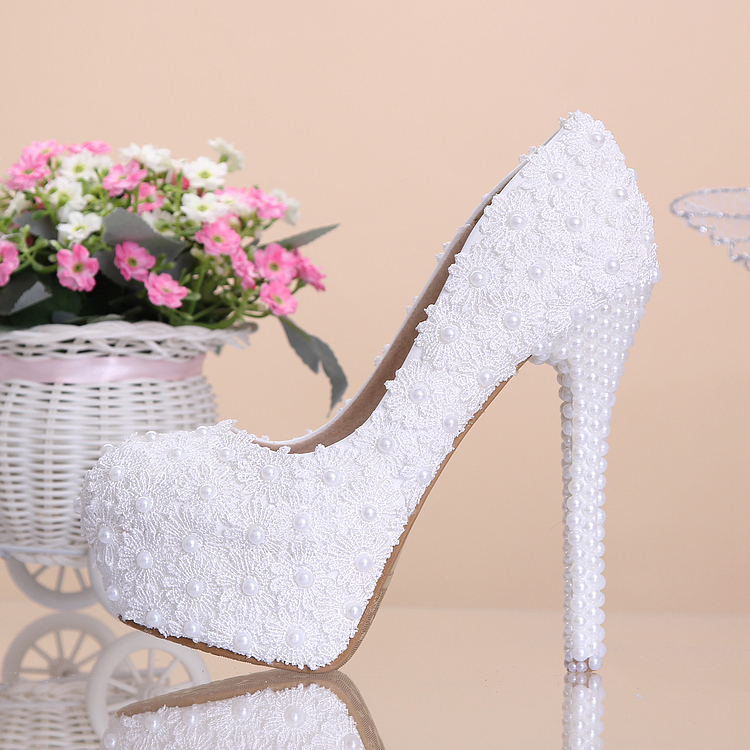[2015爆款]韩版新娘水晶鞋水钻婚鞋白色高跟鞋