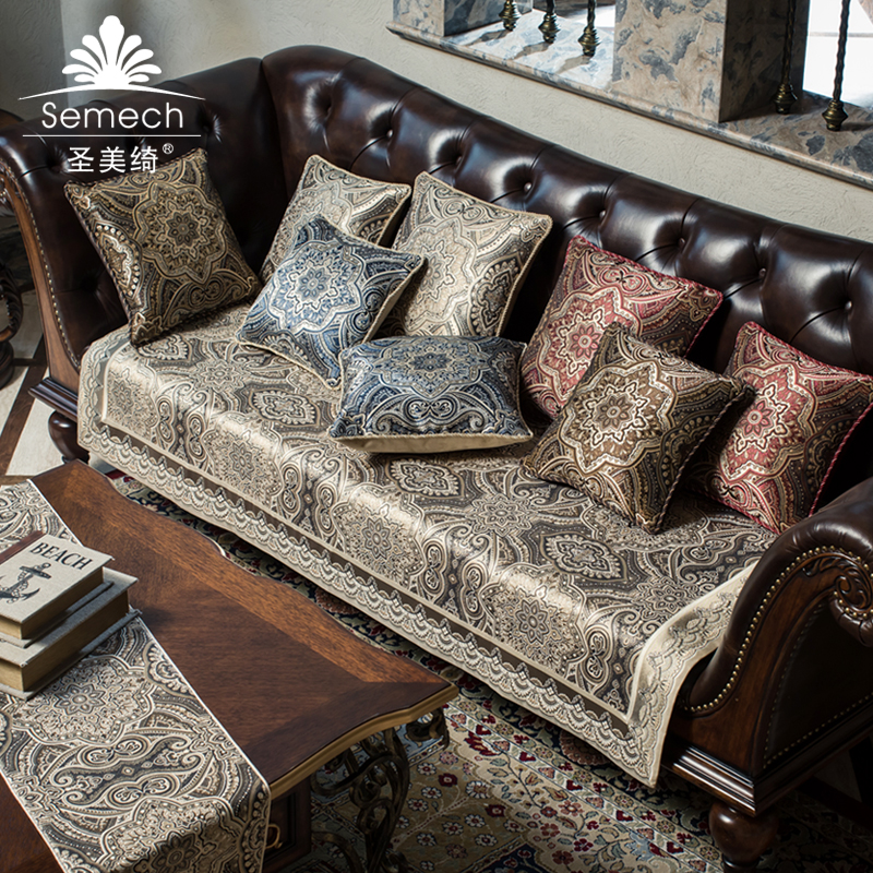 圣美绮 欧式布艺防滑沙发垫子四季高档夏季坐