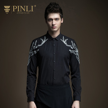 PINLI 品立旗舰店2017春装时尚男装长袖衬衫男修身衬衣青年上衣潮
