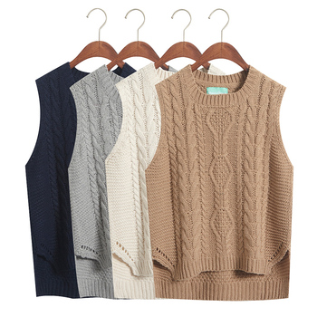 欧美 复古麻花无袖毛线背心<em>马甲</em>韩国宽松<em>女</em>毛