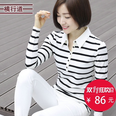 2016秋装新款小衫长袖v领t恤女莫代尔棉纯色打