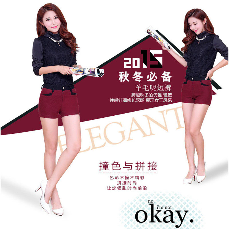 [<em>2015</em>爆款]<em>2015</em>秋冬新款女<em>毛呢短裤</em> 显瘦韩版