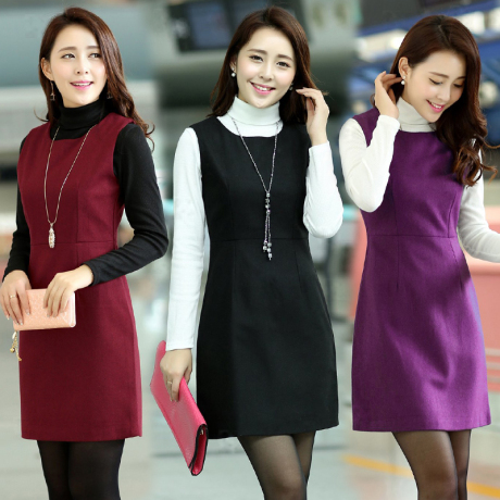 淘宝网购物-2015秋冬季款毛呢背心连衣裙春季