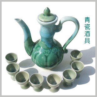 葫芦 陶瓷酒杯酒具酒壶 葫芦酒壶酒杯套装酒具 90年代青瓷葫芦