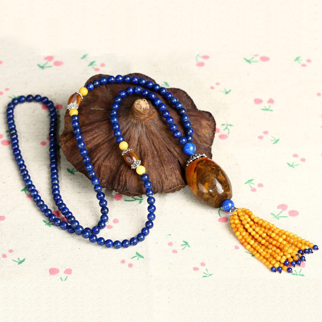 原创 青金石项链 <em>战国红</em>顶珠搭配正品蜜蜡隔珠