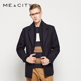 MECITY男装翻领带罗纹时尚短款冬羊毛呢大衣