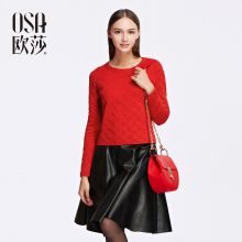 SE512071 简约织法拼接套头长袖 冬季新款 毛衣 女装 OSA欧莎