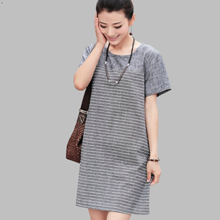 夏季遮肚子显瘦裙子夏衣服女麻料棉麻直筒连衣裙宽松中年30-40岁