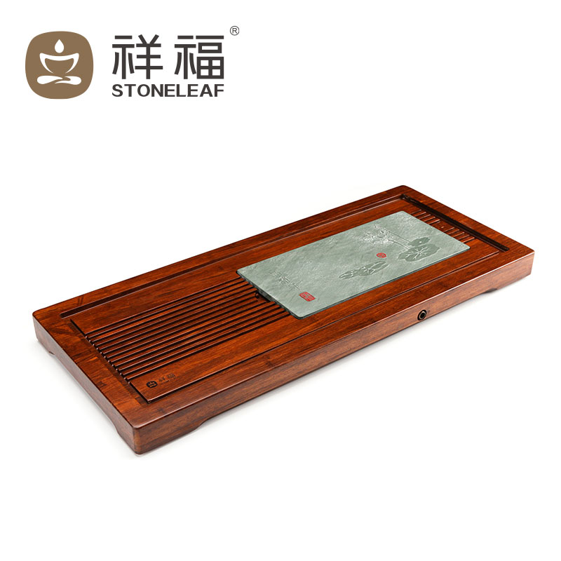 祥福茶具 竹制排水茶盘 乌金石头重竹茶海功夫茶托茶台 和谐天下