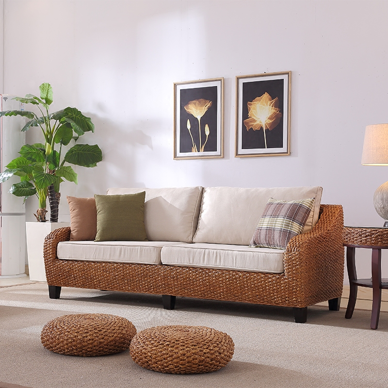 天然真藤沙发组合小型客厅三人五件套休闲竹腾编织实木艺双人椅
