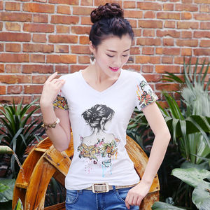 窈窕一身2017夏装新款女装时尚圆领体恤羽毛