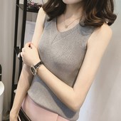 配包裙夏季无袖 针织衫 女背心砍肩针织上衣紧身夏性感外穿时尚 坎袖