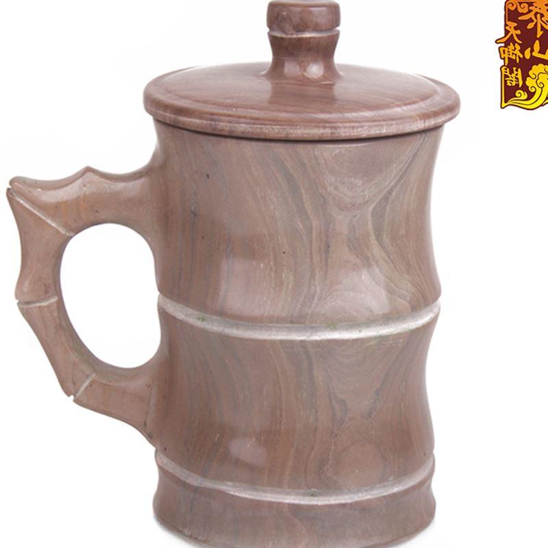天御阁 纯天然紫檀木鱼石杯子 正品无蜡保健茶杯茶具水杯竹节盖杯