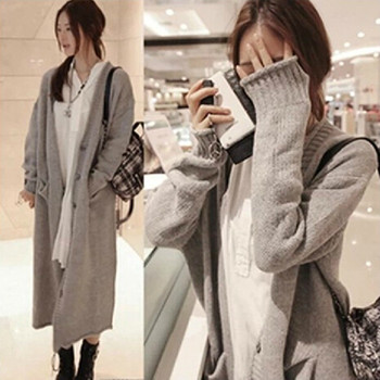 2014秋季新品长版加<em>长款灰色</em>毛衣<em>针织</em>衫<em>开衫</em>