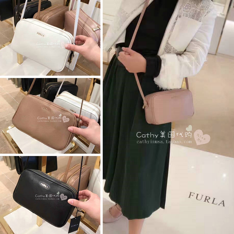 cathy美国正品代购 furla/芙拉双拉链小斜挎包女小方包单肩包百搭