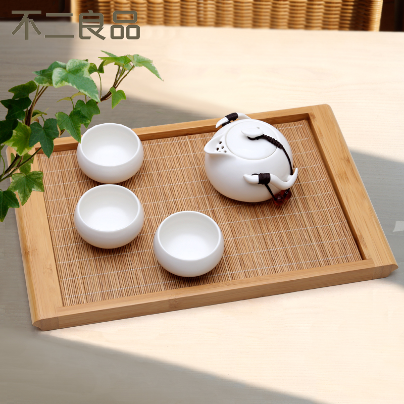 不二良品 竹制茶盘茶海茶托平板茶台中小号简约托盘功夫茶具壶托