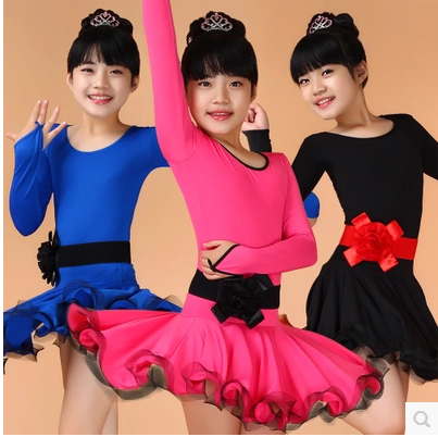 秋冬款儿童拉丁舞演出服连体少儿舞蹈裙女大童国标舞比赛考级服装