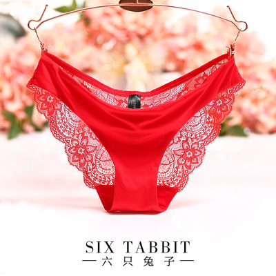 2条装 性感女士本命年大红色纯棉冰丝低腰蕾丝大码礼盒装内裤nn