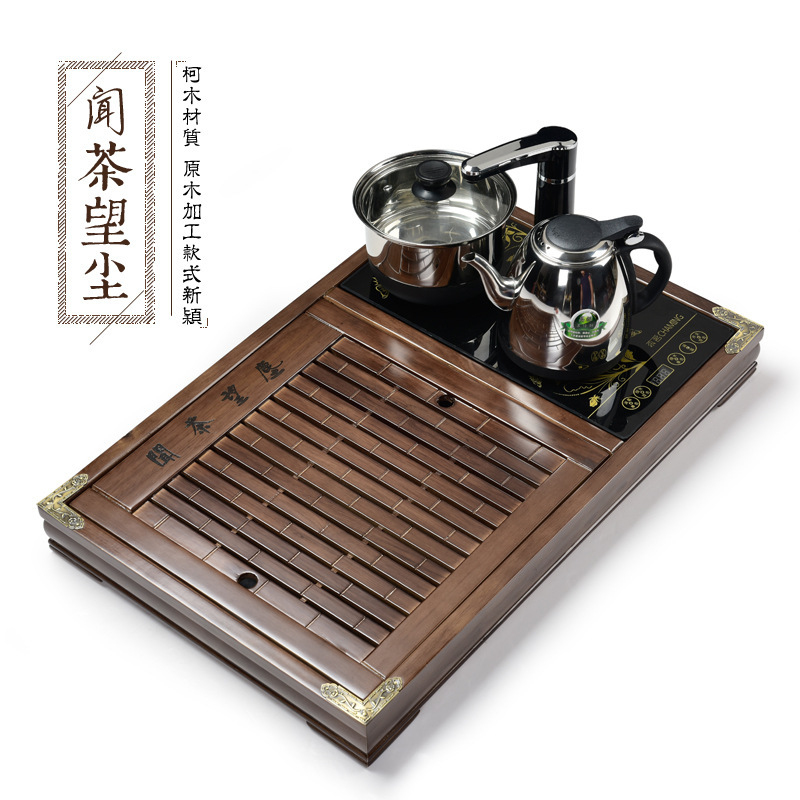 潮汕茶道 精品实木柯木茶盘四合一排水储水式功夫茶盘茶具