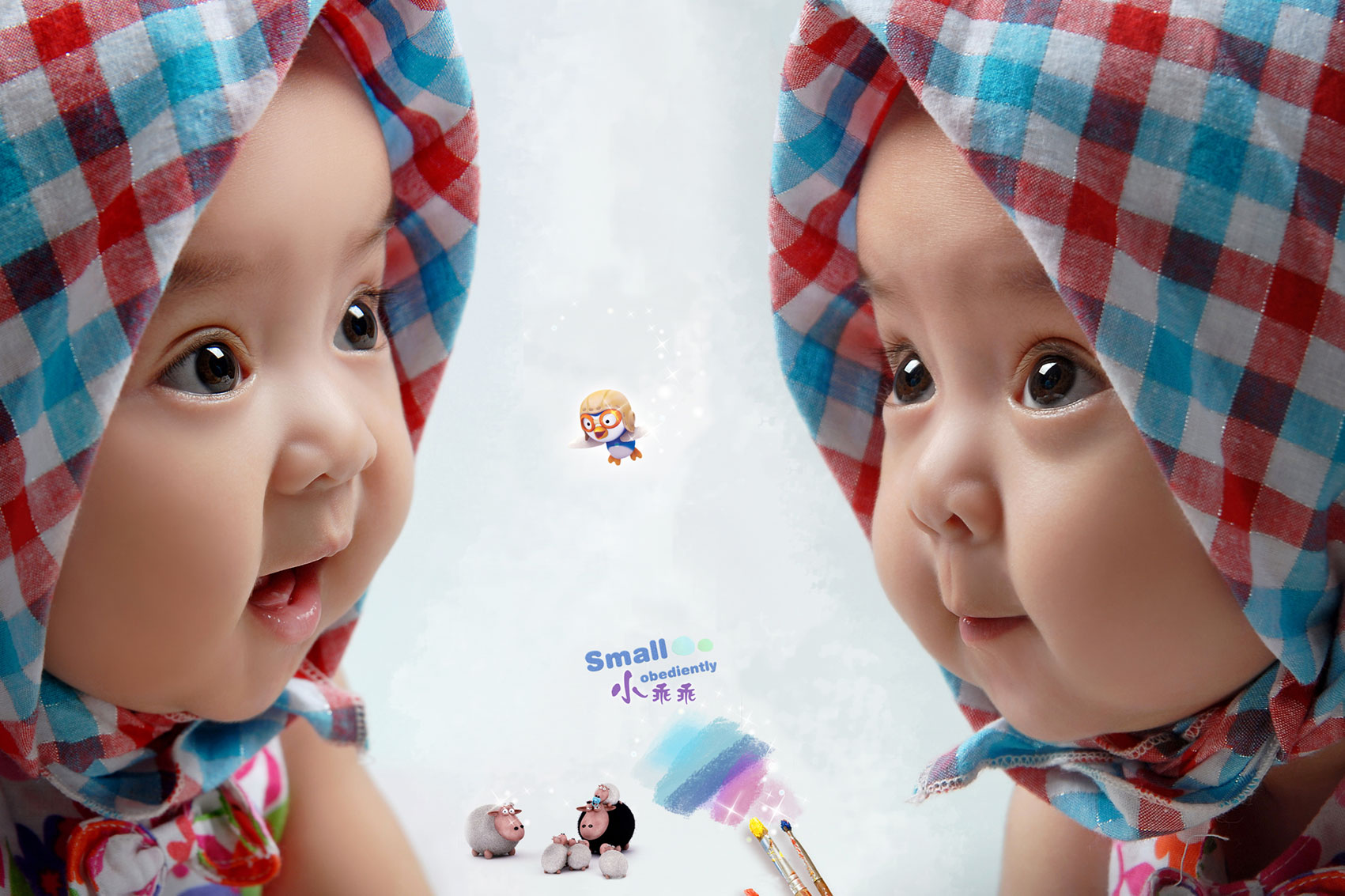 双胞胎宝宝海报卧室大眼宝宝壁画婴儿图片墙贴画海报怀孕胎教a55