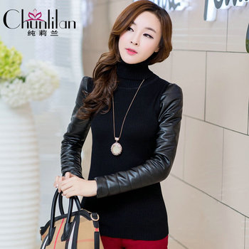 欧洲站配<em>羽绒马甲</em>针织衫高领毛衣<em>女装</em>棉袖子加