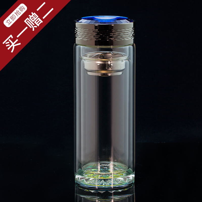 水晶双层玻璃杯便携带盖水杯子茶水分离家用泡茶杯过滤网男士口杯