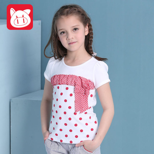 正品童装T恤 小猪班纳儿童童装 女童纯棉圆领