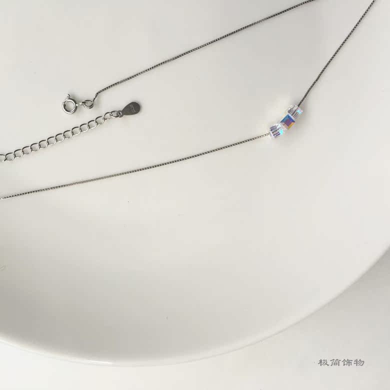 jewelry s925纯银西班牙设计欧美风大项链黑玛瑙立体几何锁骨链