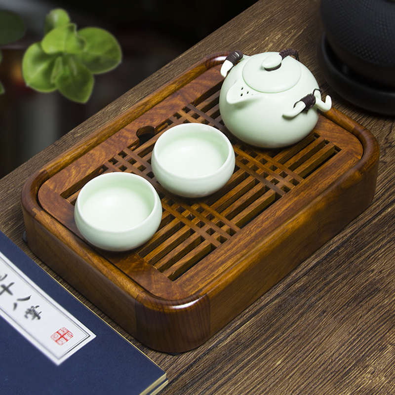 花梨木茶盘实木小号储水盛水 茶海茶台茶托干泡盘 鸡翅木旅行茶具