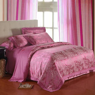 家纺纯棉床单式被套全棉贡缎套件婚庆床上用品天丝纯色欧式四件套