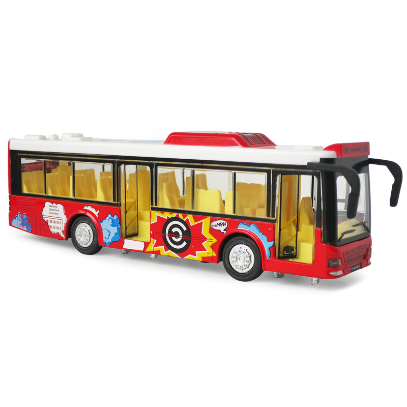 公交车玩具客车合金玩具车开门儿童回力车模型汽车模型仿真盒装