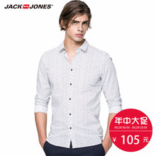 衬衫 215305038 长袖 JackJones杰克琼斯含莱卡男印花修身