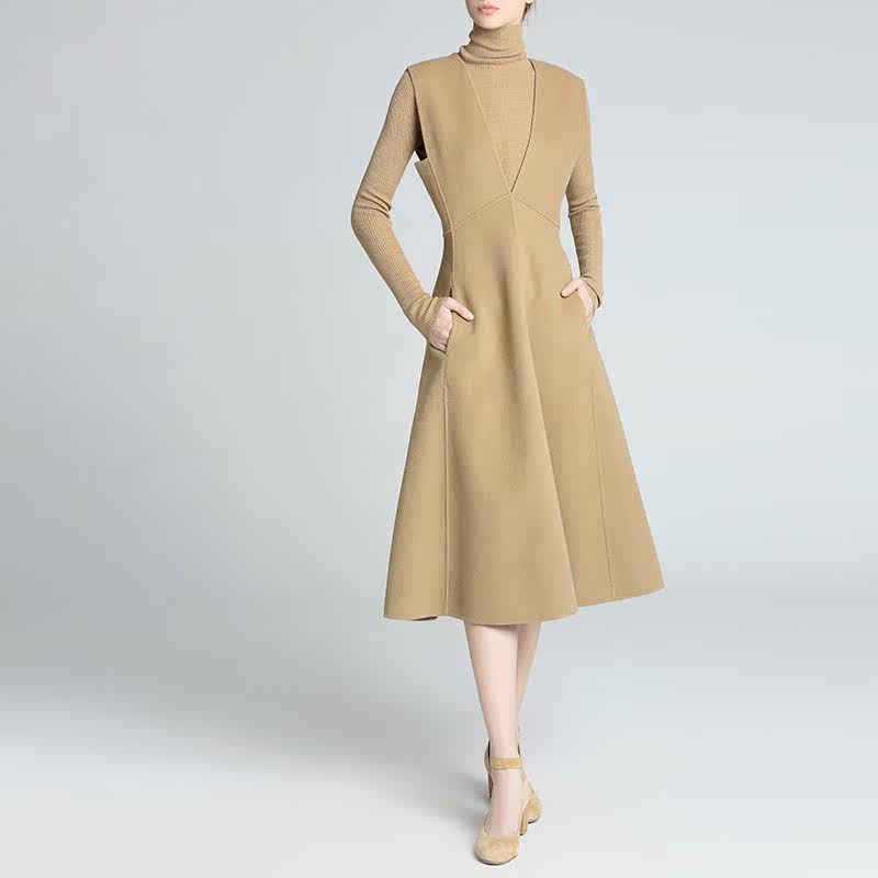 文怡小虫 连衣裙羊绒羊毛无袖 立体剪裁 收腰大