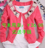 2014春秋装新款 新品韩版女装圆领钩花长袖针织衫外搭外套