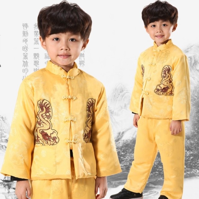 [2015爆款]儿童唐装 儿童棉衣纺丝绣龙加厚男童