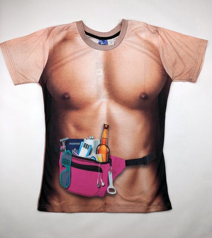 3d立体创意男短袖衫t恤肌肉腹胸肌恶搞笑美女图案表演