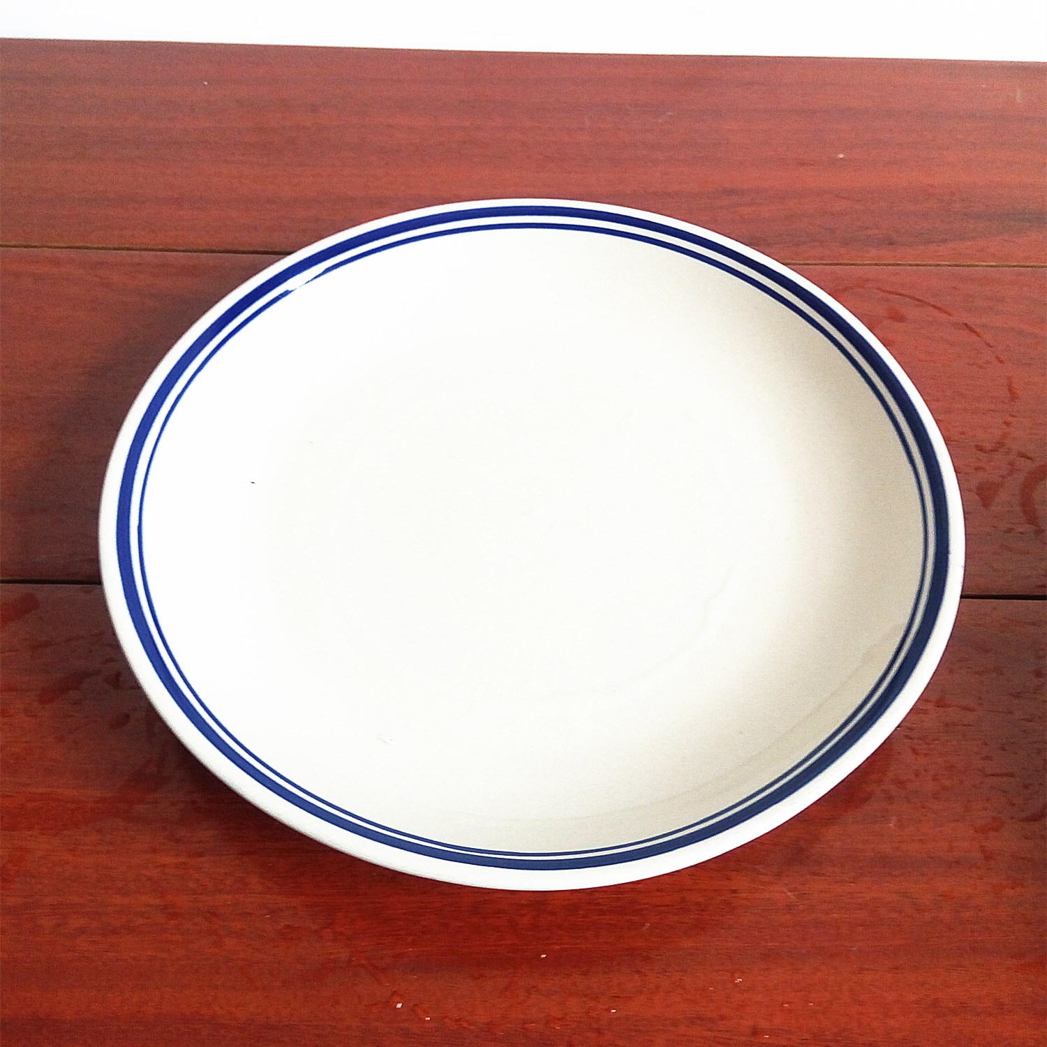 陶瓷盘子粗陶陶瓷盘菜盘复古蓝线盘子手绘双线盘子浅盘平盘创意盘