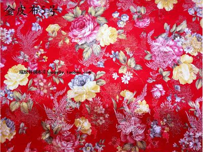 瑞福祥金丝凤凰花团锦簇真丝织锦缎丝绸旗袍新娘服被子面布面料