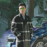 我的前半生靳东贺涵明星同款格子毛呢大衣中长款外套双排扣风衣男