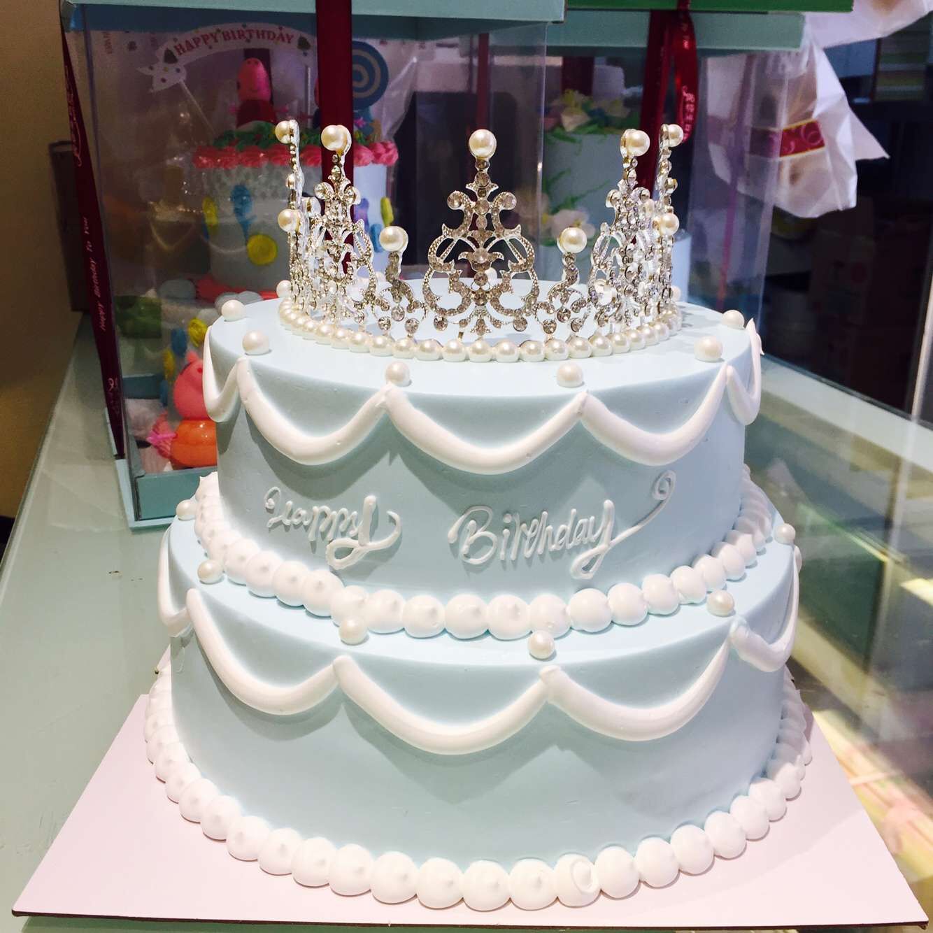 双层创意珍珠皇冠公主婚礼蛋糕郑州洛阳许昌生日蛋糕同城个性定制