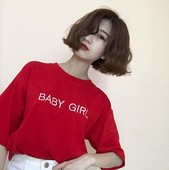 女上衣宽松韩版 体恤 学生百搭大码 2017夏季新款 纯红色棉t恤女短袖