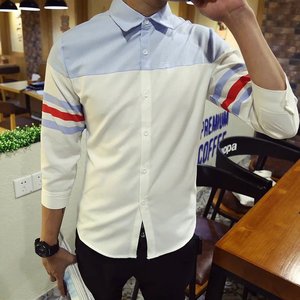 夏季男土短袖衬衫衣服韩版修身型中袖7七分袖