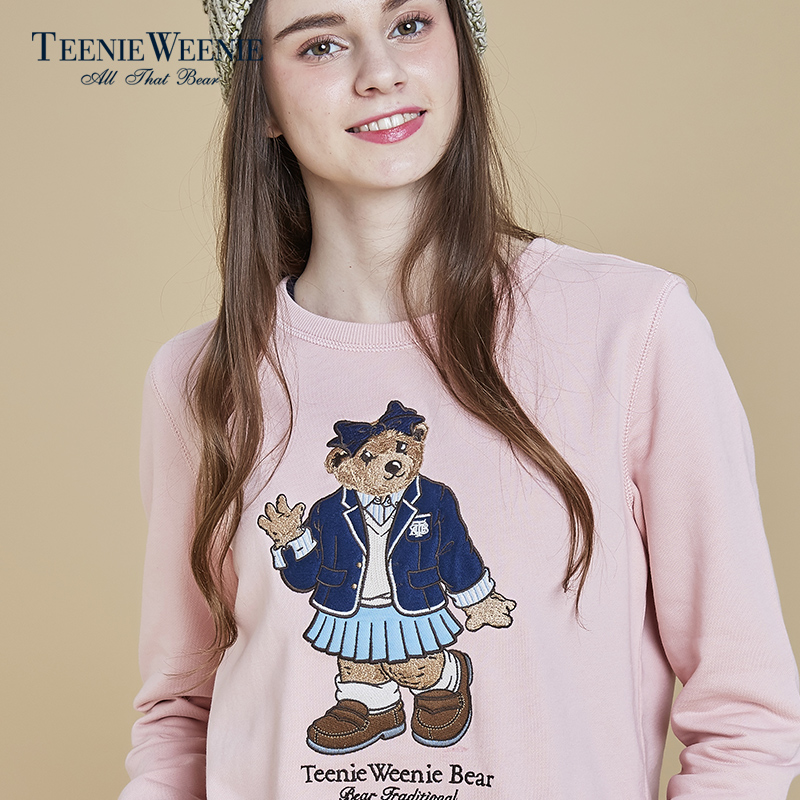 teenie weenie小熊冬季女装卡通刺绣圆领套头卫衣ttma64c48i